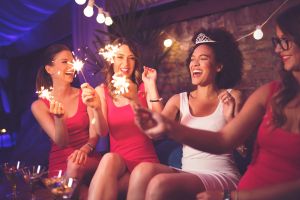 4 girls celebrating a bachelorette party