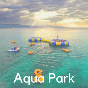 Floating docks and trampolines in the ocean