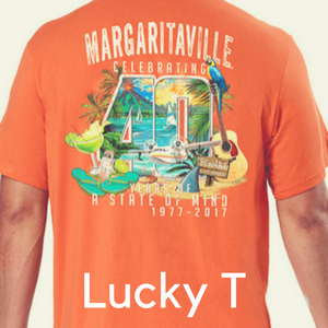 A man in a Margaritaville Caribbean t-shirt