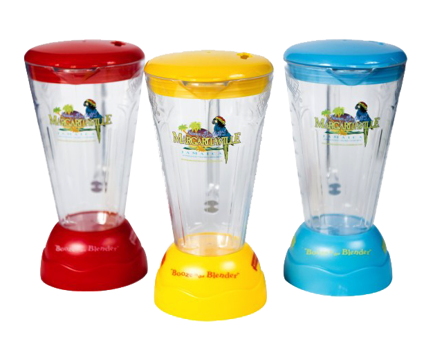 The iconic Margaritaville blender cup in red, yellow and blue